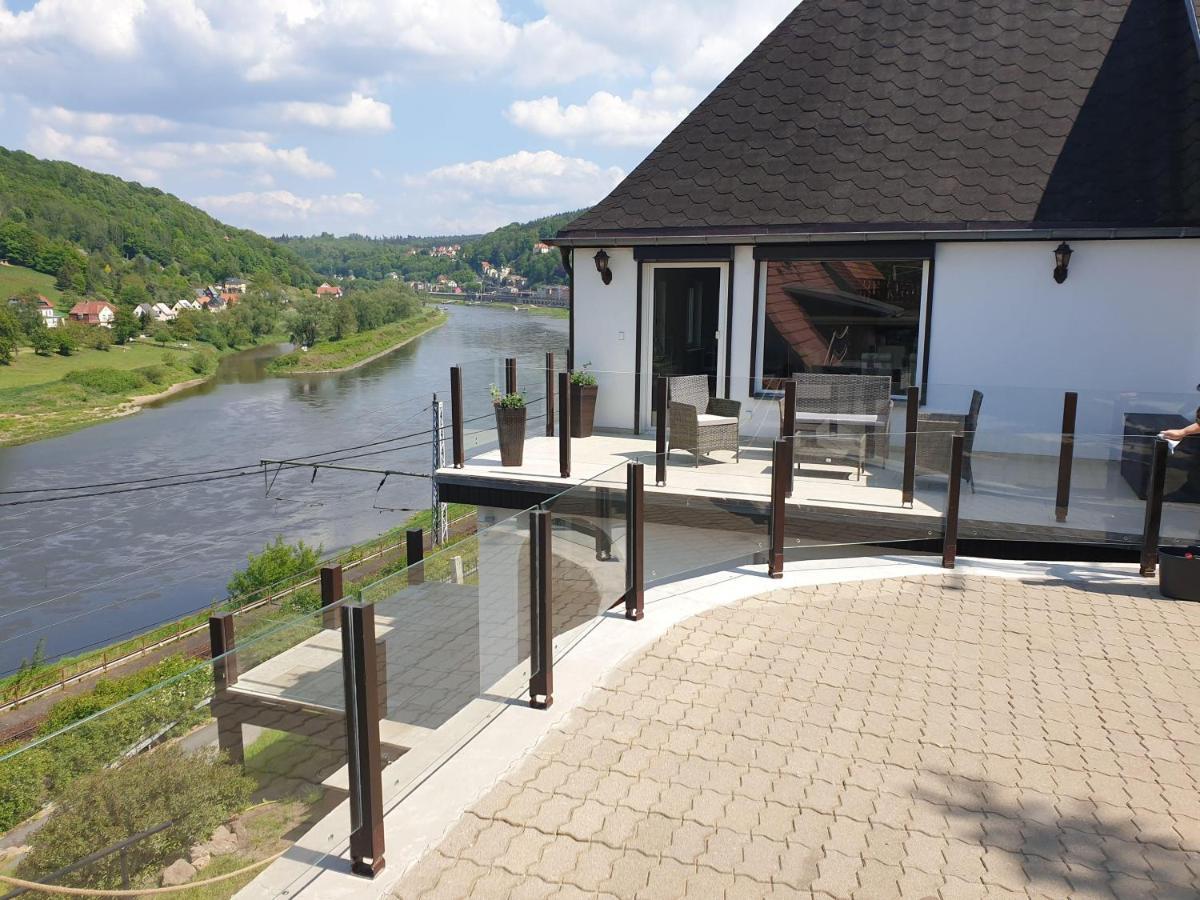קוניגשטיין אן דר אלבה Saechsische-Schweiz-Ferienhaus-Wohnung-1-Mit-Elbblick-Sauna-Und-Kamin מראה חיצוני תמונה